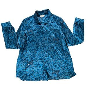 L’Agence 100% Silk Blue Leopard Print Button Up Blouse Top Size Small